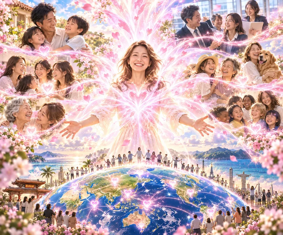一人の幸せが、家族へ、職場へ、地域へ、世界へと広がっていくイメージ