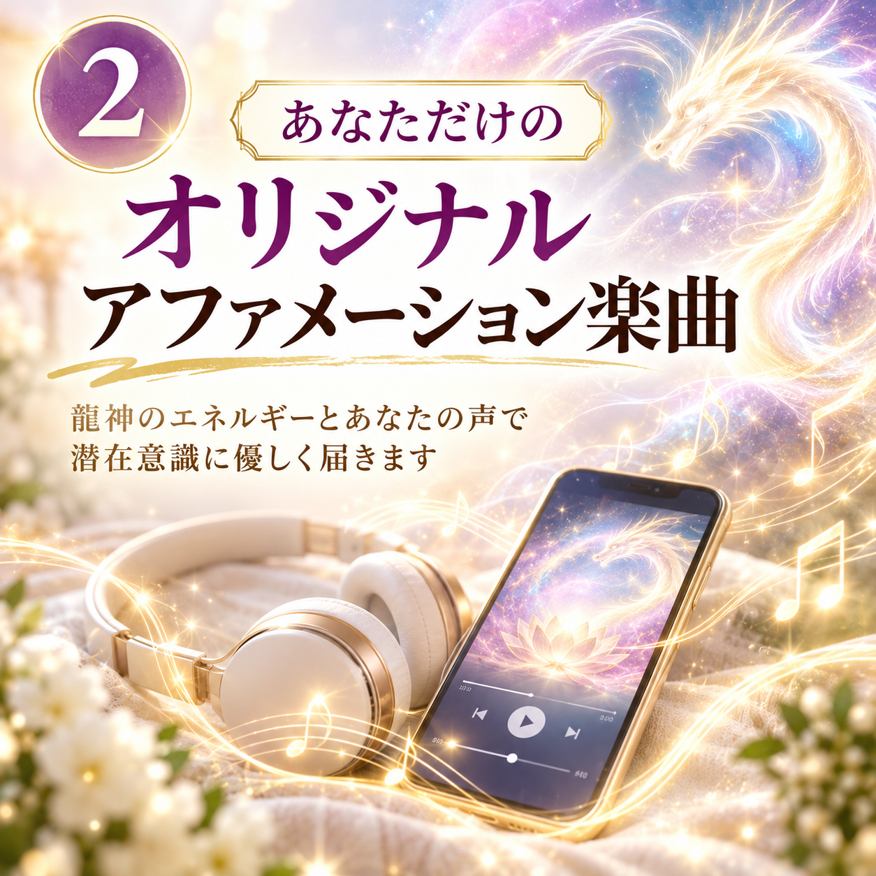 2 あなただけのオリジナルアファメーション楽曲。あなたのためだけの一曲を、プレゼントします。
