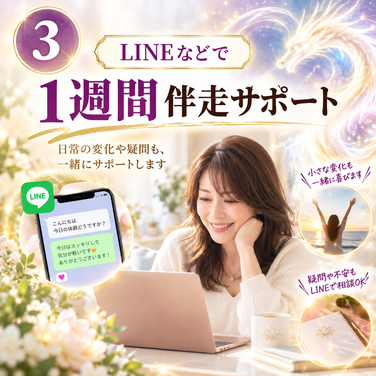 3 LINEなどで1週間伴走サポート。受けたあとの1週間、LINEでフォローします。