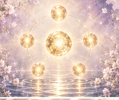 五つの金色の光が輪になって結ばれている